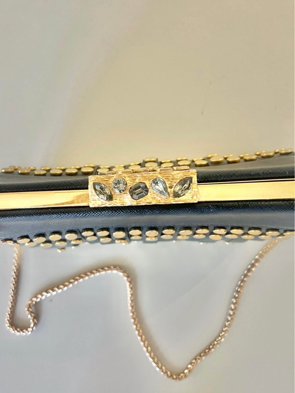 💛Prada 🖤Classic Gold & Black 🖤Leather Fringe Clutch with Gold Studs💛 - Picture 4 of 7